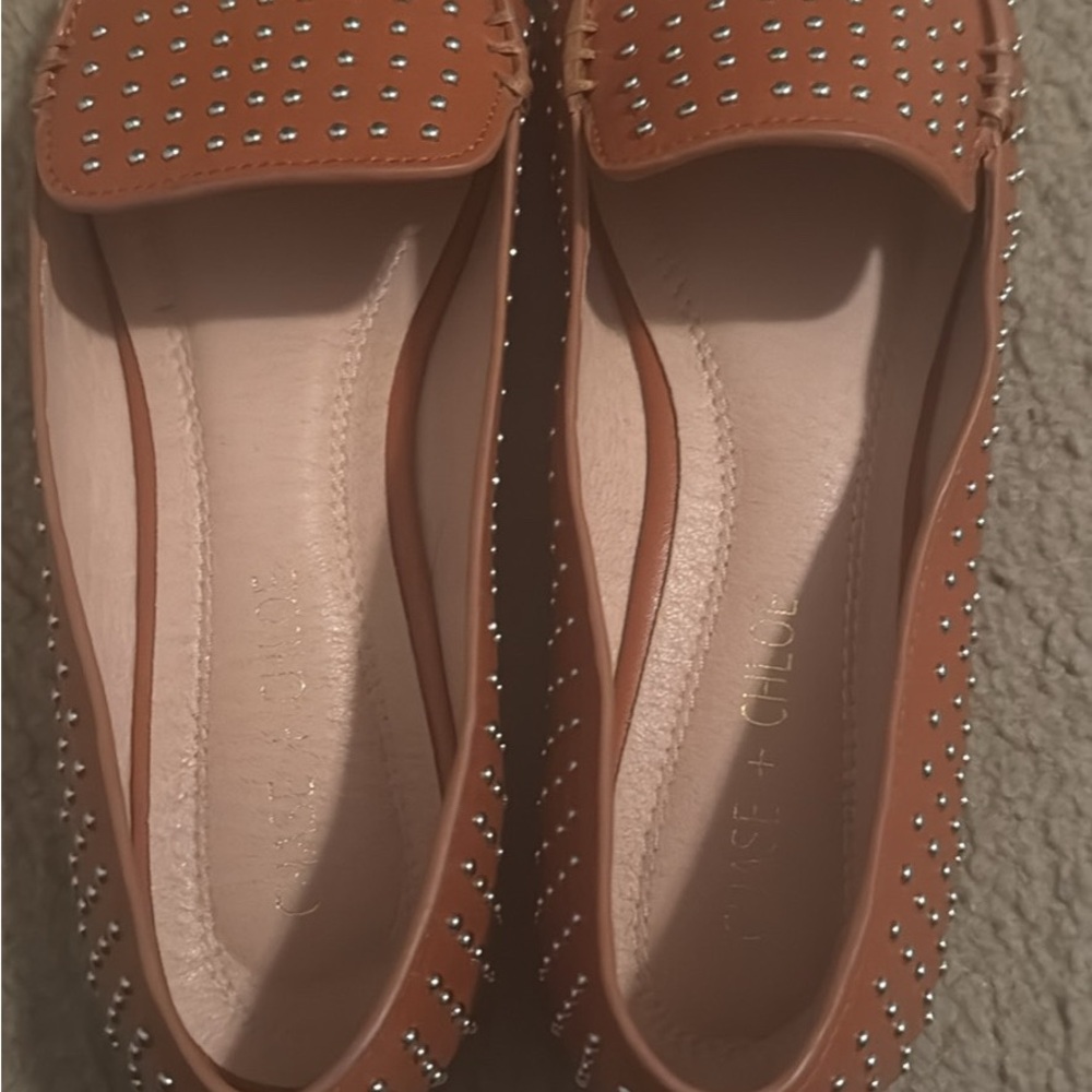 Chase + Chloe Tan Loafers with Silver Studs
